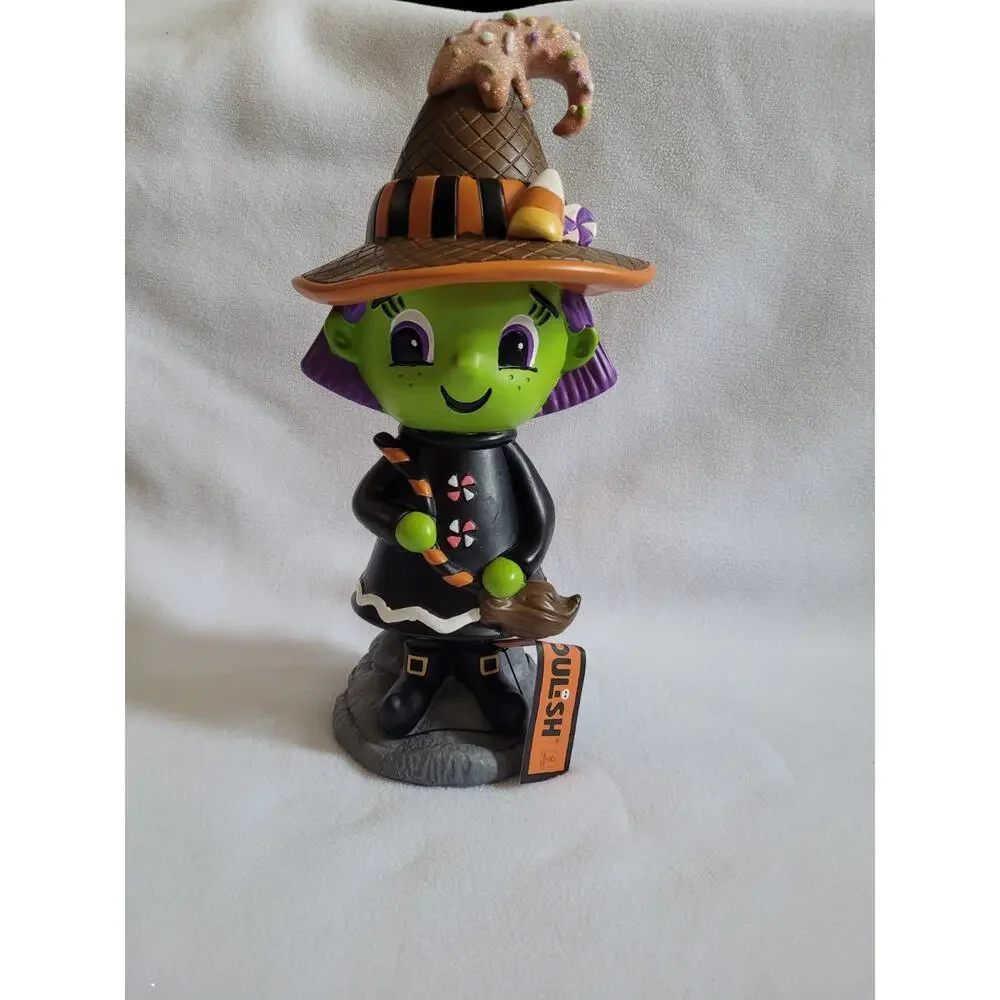 GHOULISH GREEN WITCH FIGURINE CANDY CORN SWEET TREATS HALLOWEEN TABLETOP DECOR